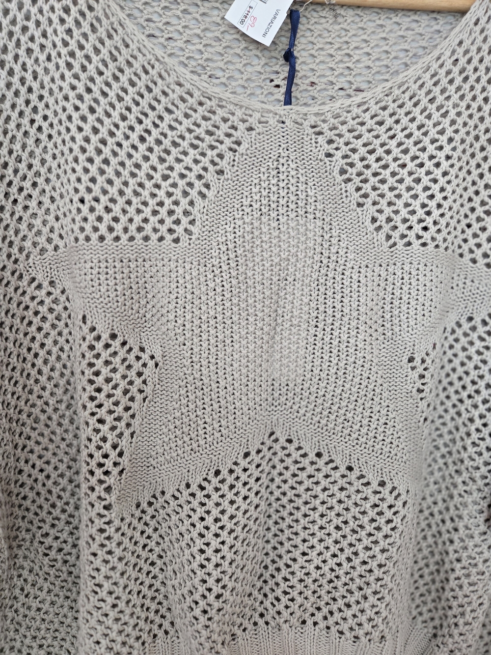 NWT Tempo Paris Womens Crochet Star Sweater One Size 100% Cotton Boho Open Knit - Picture 2 of 16